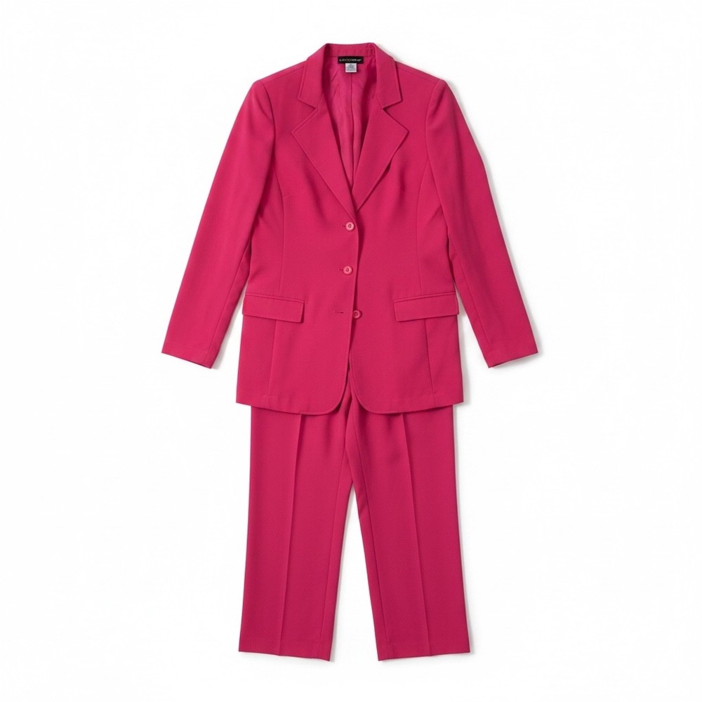 Metrostyle Womens 2PC Pant Suit Set Hot Pink Fuchsia Blazer Wide Leg Pants 8T